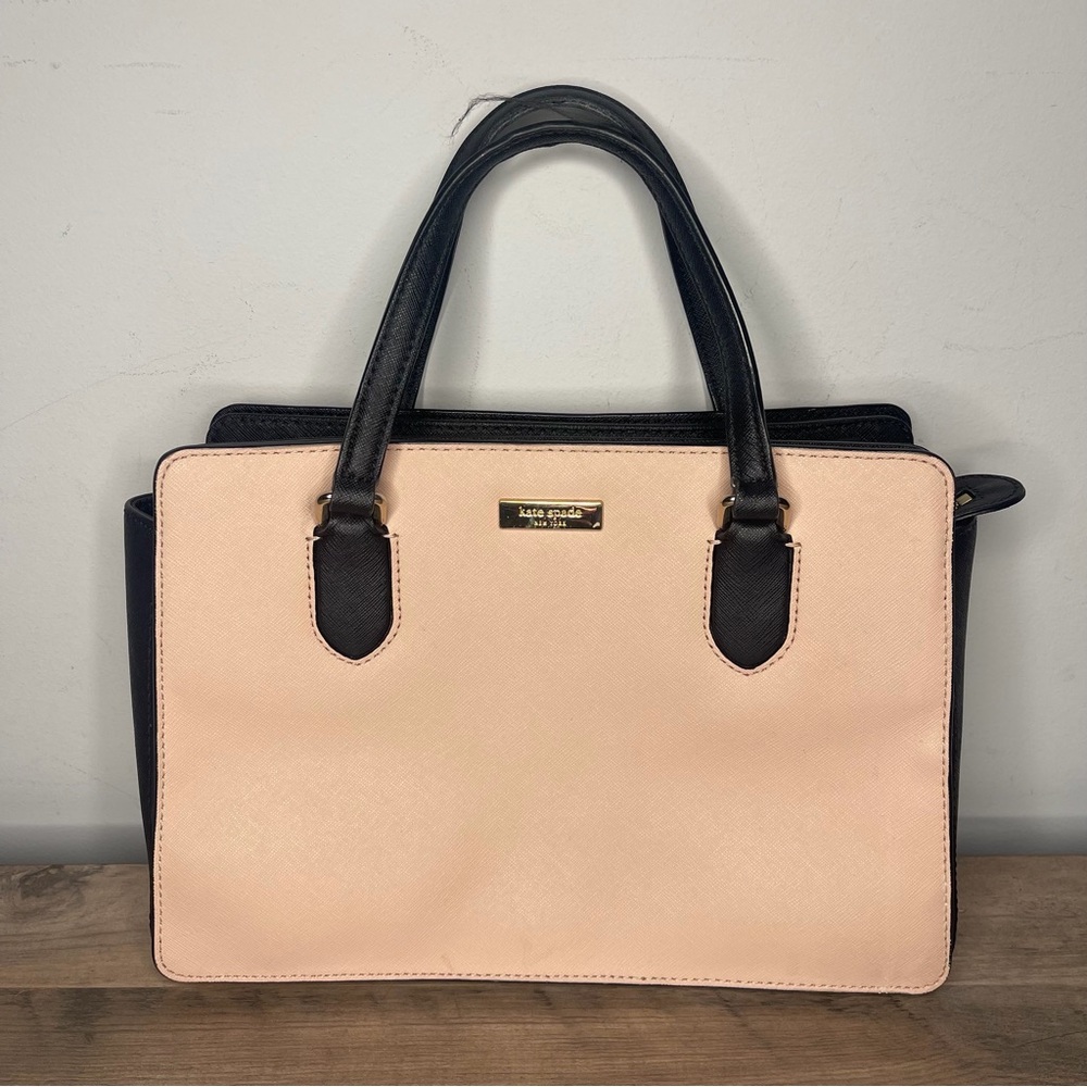 Kate Spade Leighann Laurel way Blush‎ and Black Satchel purse hand bag